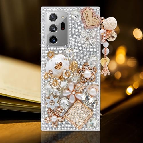 Guppy for Galaxy Note 20 Ultra Case Women Luxury 3D Bling Shiny Rhinestone Diamond Crystal Pearl Handmade Pendant Iron Tower Pumpkin Car Flowers Soft Protective Anti-fall Case for Galaxy Note 20 Ultra
