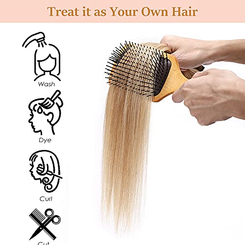 My-Lady Clip In Extensions 100% Remy Human Hair Full Head Short Long Soft Straight 8 Piece 18 Clips Thin Clip On Hairpieces Machine Made 8 Inch Ash Blonde Mix Bleach Blonde #TOP2