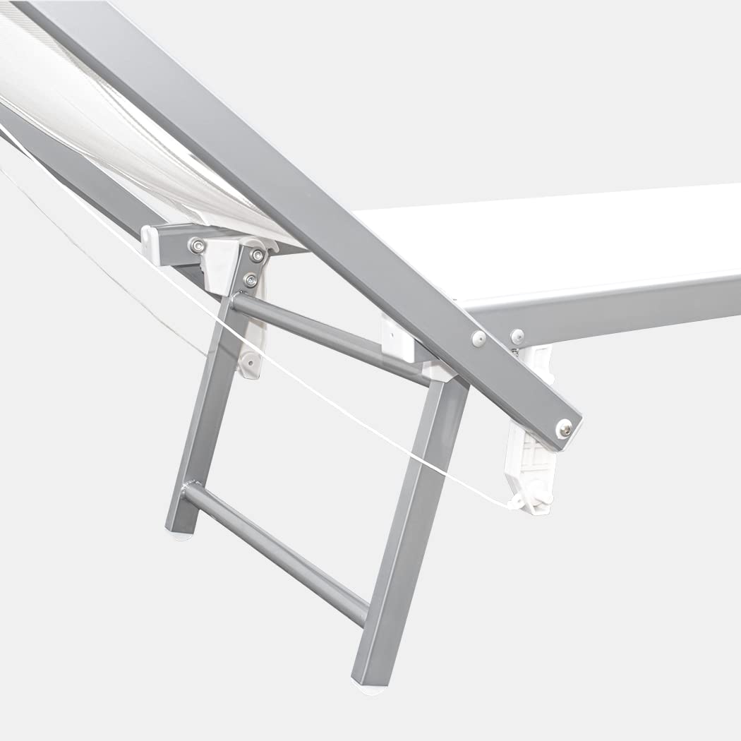 Mediawave Store - Lettino Prendisole Mare, Lettino LUXURIOUS con Parasole, Struttura Alluminio, lettino Mare Reclinabile, Giardino, Spiaggia, Piscina, Lettino Balneare 180X60X40 (Bianco)