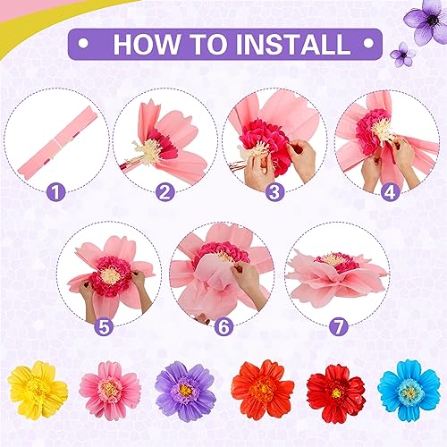 Image of Crowye 12 Pcs Large Colorful Tissue Paper Flowers Decorations Giant Fiesta Craft Crepe Paper Flowers for Wall Decor Backdrop Mexican Wedding Birthday Carnival School Party (10'' 20'',Cute Color)