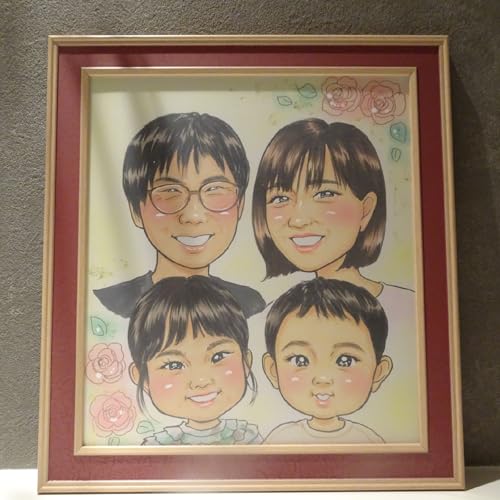 本格オーダーメイド 似顔絵 (色紙サイズ・額付) ペットも描きます (1名分)