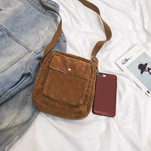 Corduroy Shoulder Tote Bag Women's Crossbody Shoulder Handbags Mini Canvas Handbag Ladies Casual Purse For Women Girl Outdoor Travel（Brown） #TOP1