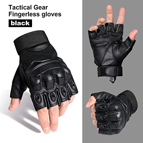 Image of Riding Gloves for Men Bike Riders - Special Tactical Gloves with Rubber Knuckle Punch | Non-Slip Half Finger with Firm Padding Motorcycle Gloves (XL, Black) (XL)