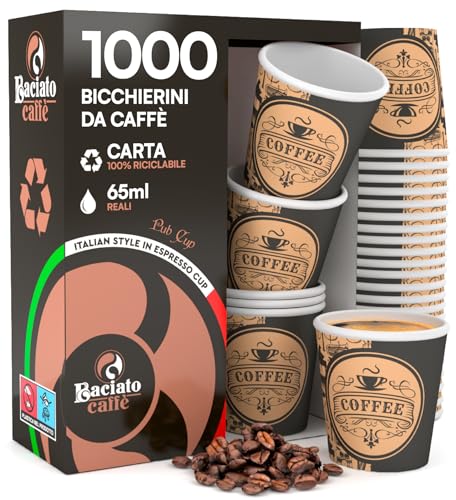 1000 Bicchierini in Carta da caffè 65ml PubBeigeCUP - Bicchieri Ecologici Biodegradabili Monouso Piccoli Asporto Bevande Calde