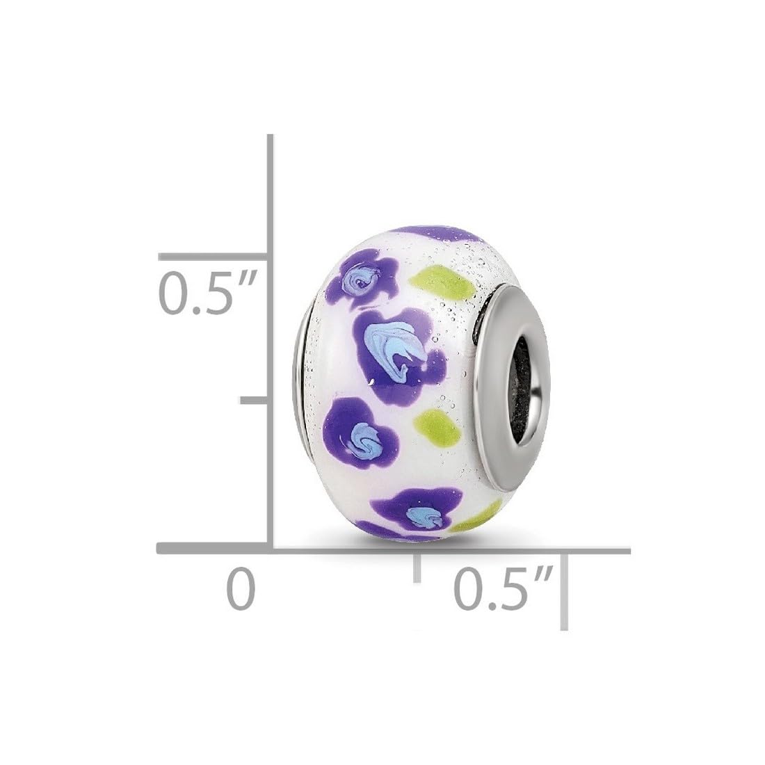 Italienische Glasperle aus 925er Sterlingsilber, 9,44 mm, violett, blaue Blume, Schmuckgeschenk für Mutter, One Size, Glas Metall Silber, Kein Edelstein