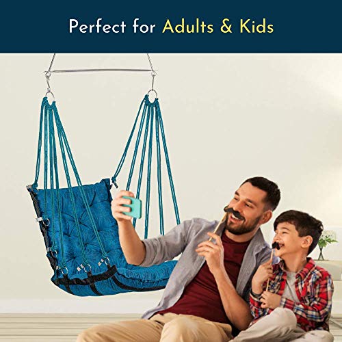 Image of Swingzy Soft Leather Velvet Hanging Swing Chair /Swing for Adult /Swing for Indoor & Outdoor /Swing Chair for Adults for Home, 200 Kgs Weight Capacity (Blue, Free Hanging Accessories, Cotton)