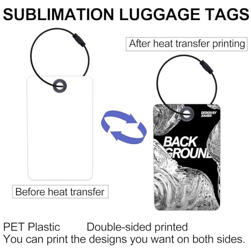 20pcs Sublimation Luggage tag Blanks,PET Luggage Tags with 20 Pack Wire Rings Blank ID Card Holder for Travel Suitcase Bags Label Tag,Double Sides Sublimation Keychain Blanks Product Bagge3