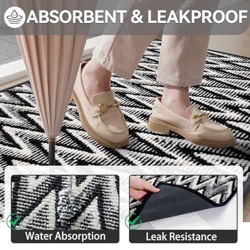 Image of Indoor Door Mat 17x30, Dirt Resistant & Absorbent Doormat for Entryway Inside, Non-Slip Rubber Backing Front Door Mat Indoor Entrance, Low-Profile, Washable, Black