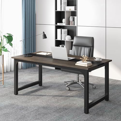 Image of Tribesigns 63 inch Executive Desk, Large Office Computer Desk with Thicken Frame, Modern Simple Workstation Business Furniture for Home Office, Vintage Grey /Black