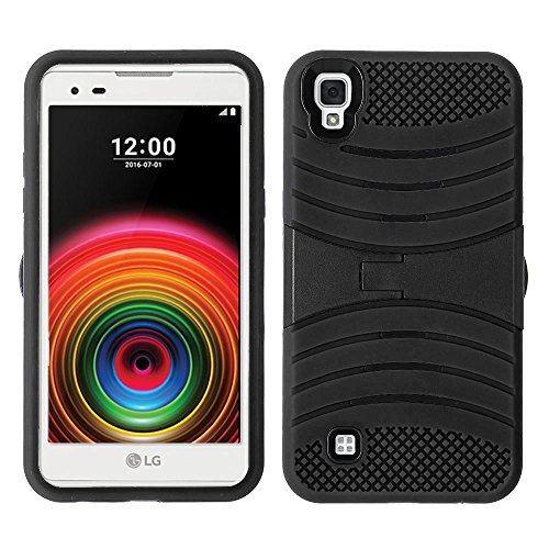 [TMAN] TM Heavy Duty Rugged Armor Cover Case with Kickstand for Boost Mobile LG X Power/Model Number K210 (Black)