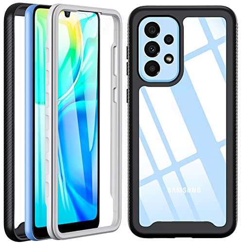 Hensinple Transparente Coque Samsung A33 5G, [Ne Jaunit Jamais] [Protection Qualité Militaire] Coque de Protection Robuste à 360° - avec Film de Protection d'écran pour Samsung Galaxy A33 5g, Noir Cover