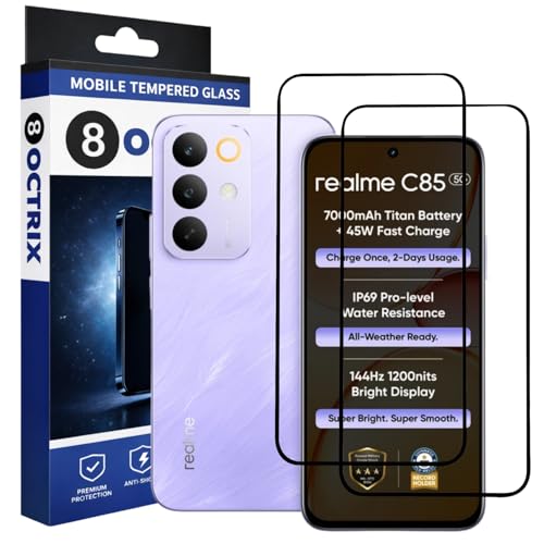 Image of Military-Grade Tempered Glass Screen Protector Compatible for Realme C85 5G with Edge to Edge Coverage - Case Friendly, Anti-Scratch & Bubble-Free Installation Kit (Pack Of 2)
