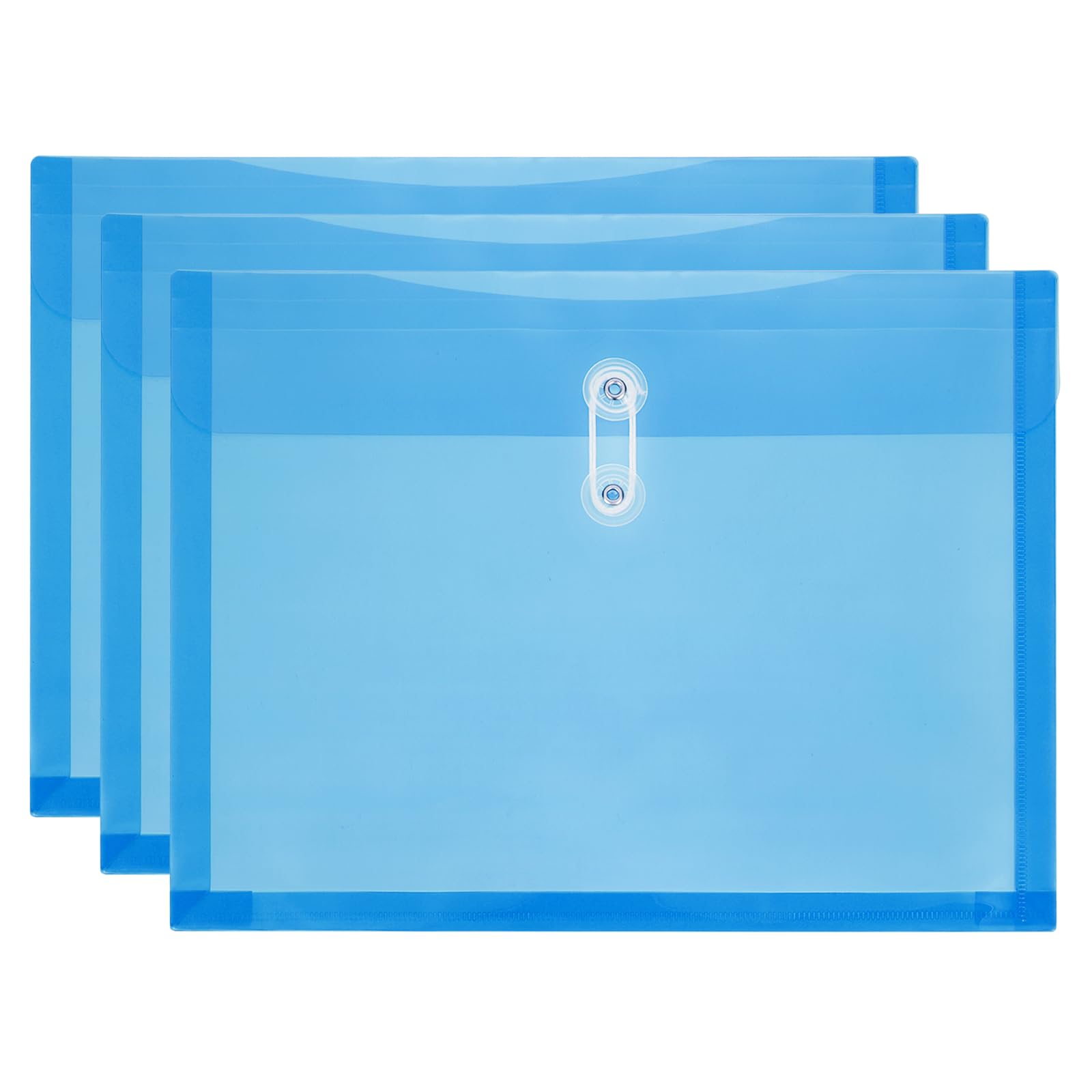 PATIKIL 3Pcs Plastic Envelopes with Button String Tie Closure, Letter A4 Size File Document Folders Envelopes for Home Work Office Organization, Blue