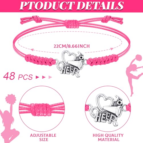 Image of Inbagi 48 Pcs Cheer Team Gifts Bulk Cheerleader Bracelet Party Favors | Adjustable, Jewelry Accessories, Squad Gifts for Team Members, End of Season Appreciation, Braided Cord with Heart Charm