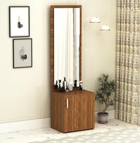 Image of DesignFit Engineered Wood Dressing Table with Mirror Dressing Table with 3 Shelf Storage Vanity Table for Bedroom Living Room Home Hotel - Walnut Finish