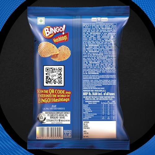 Image of Bingo ! Hashtags Spicy Masala Potato Chips, 58 Gram /53G / 56.6G(Weight May Vary)