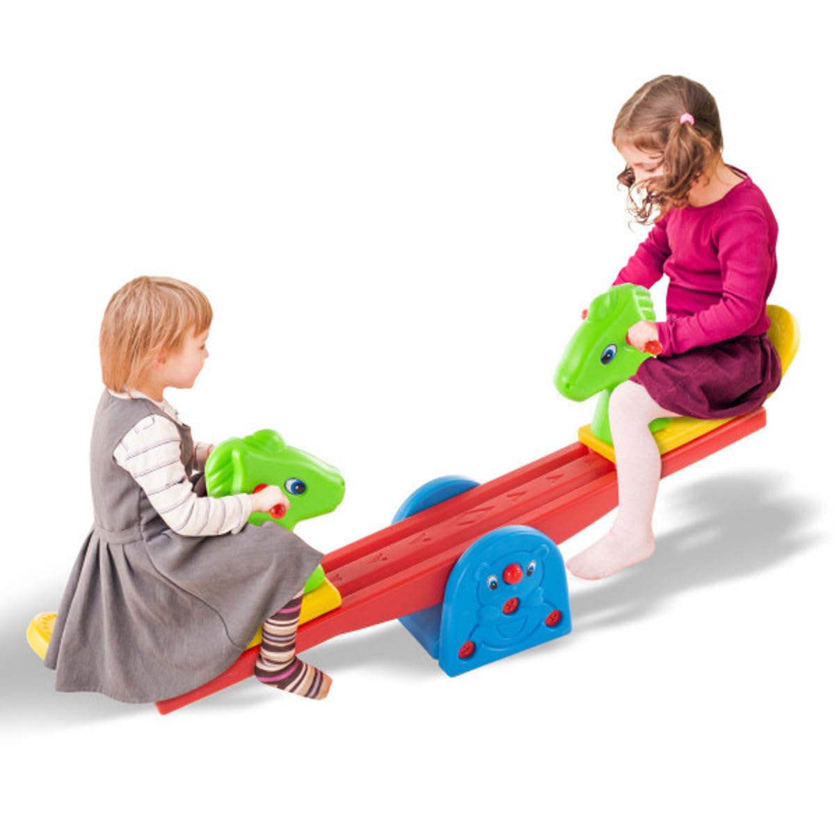 HEY! PLAY!Seesaw – Teeter Totter Backyard or Playroom Equipment with Easy-Grip Handles for Toddlers and Children – Indoor or Outdoor Rocker Toy