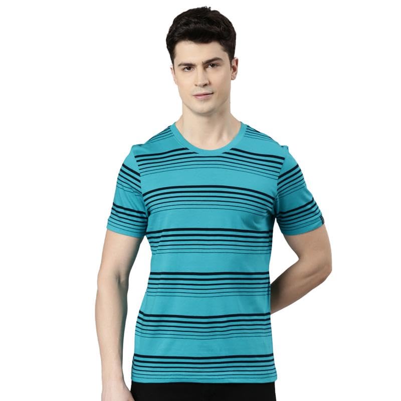 Image of F A S O Men's T-Shirt - Super Soft Combed Cotton Rich Fabric Sporty Striped Design Customized Comfort Fit