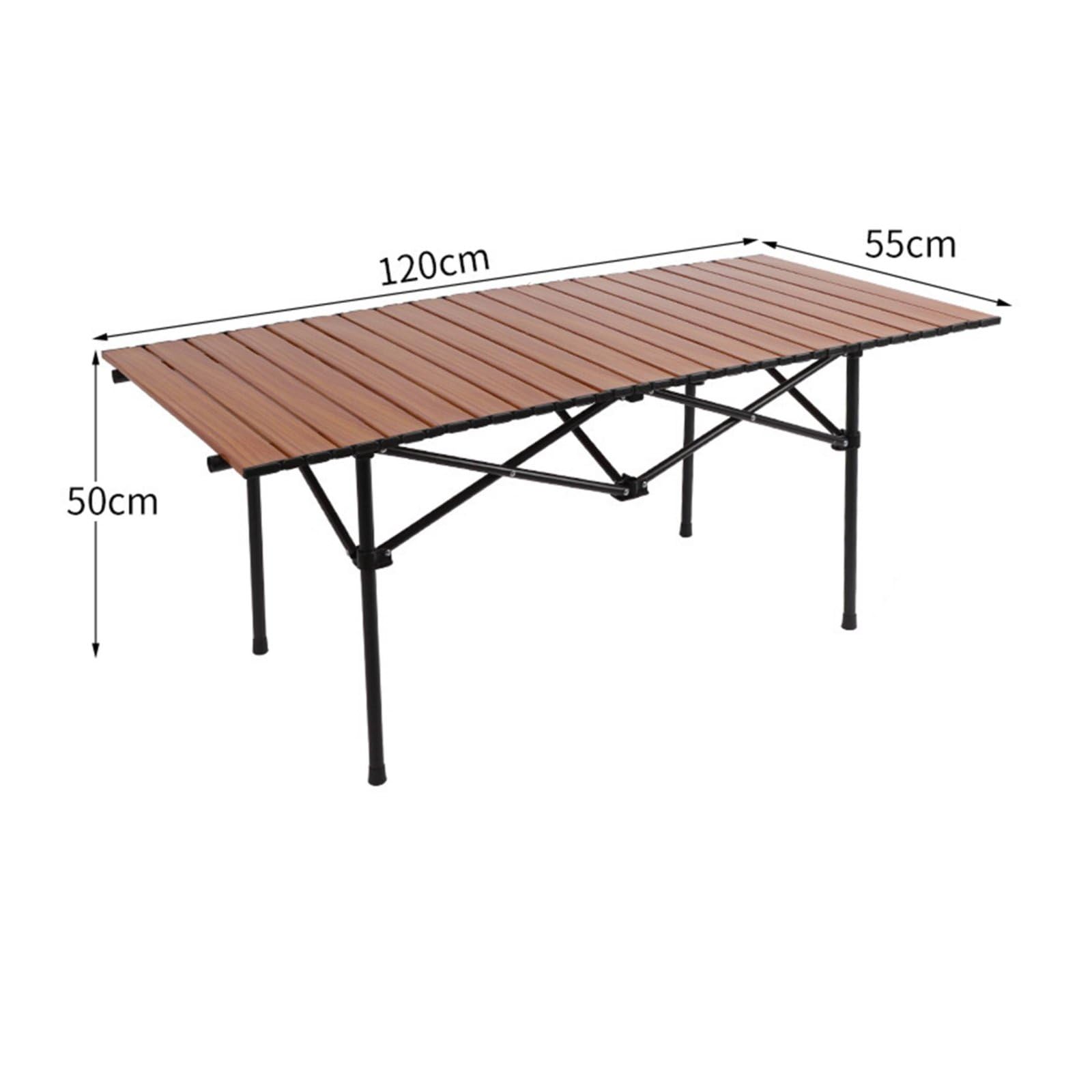 Mesa Plegable de Camping Portátil Enrollable de Exterior con Estructura Reforzada Tambaleos y Ofrece Adecuada para Playa Pícnic Familiar Cocina al, Madera, 120