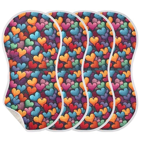 xigua Cartoon Hearts Baby Burp Cloths for Newborn Boys and Girls 4 Pack, Soft & Absorbent Cotton Baby Burp Cloth, Baby Washcloths, Newborn Towel, Burp Rags3