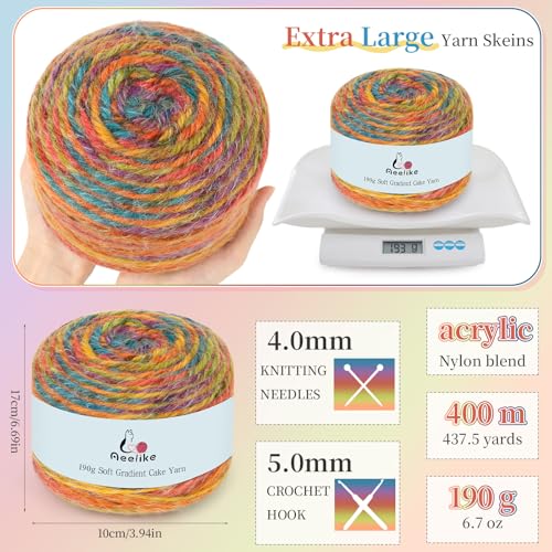 Image of Aeelike Ombre Yarn for Crocheting, 4 PCS Colorful Gradient Yarn #4 Medium, Each 190g(6.7 oz) 400m(437.5 Yards) 71% Acrylic 29% Nynon, Soft Cake Crochet Yarns for Blanket, Scraves, Sweaters, Color A
