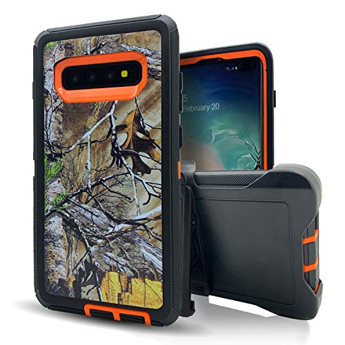 Samsung Galaxy S10 Case,Vodico Heavy Duty Protection Camo Defender Non Slip Secure Grip Shockproof High Impact Resistant TPU Cushion Frame Durable Cover with Belt Clip Holster&Kickstand (Xtra Orange)