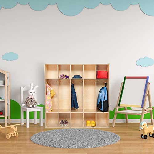 5 Section Montessori Coat Locker & Backpack Hanger, School,Daycare Organizer, Wooden Furniture with Storage & Hooks for Classrooms, Kid’s Room