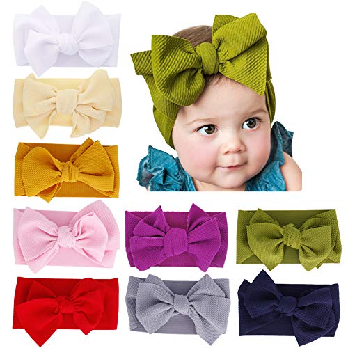 Image of inSowni 9 Pack Solid Bow Turban Headbands Hairbands Headwraps Hair Accessories for Baby Girls Toddlers Kids