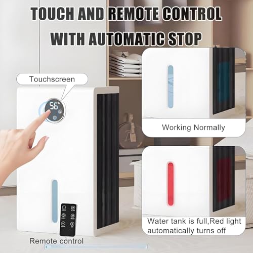 Deumidificatore ad alta efficienza energetica con serbatoio dell'acqua di grande capacità da 2,2 l, timer 12 ore, telecomando, spegnimento automatico, sistema di umidità intelligente per casa e