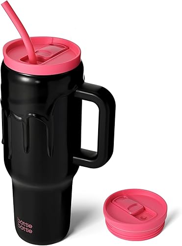 Miniatura 1 de BOTTLE BOTTLE Vaso de 40 onzas con asa y pajilla, taza de viaje al vacío de acero inoxidable para automóvil, con pajita, botella de agua al vacío de