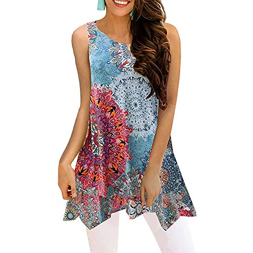 Camiseta Tirantes Mujer Blusa Top Sin Mangas Impresión Irregular Estilo Bohemio Tank Tops Sexy Casual Camisa de Verano Moda 2019 Blusa Tops para Primavera Verano riou