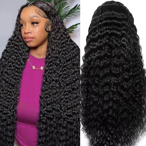 BWDWST 32 Inch Deep Wave Lace Front Wig Human Hair 13x6 HD Lace Frontal Wig 200% Density Pre Plucked Glueless Curly Wig with Baby Hair for Women