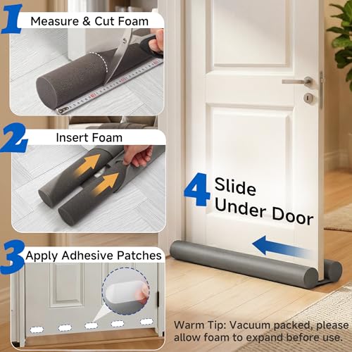 Image of MAXTID Bottom Door Draft Stopper 38 inches - Grey Adjustable Insulation Sound Proof Door Draft Blocker for Noise Light Smell Bugs Stopper