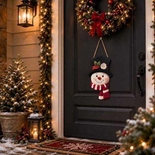 Image of Christmas Decorations - Winter Snowman Wooden Welcome Sign for Front Door