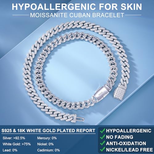 1.72-2.52 Carats Moissanite Bracelet for Men, 6MM Moissanite Cuban Bracelet 18K White Gold Plated 925 Sterling Silver Simulated Diamond Cuban Link Bracelet D Color VVS1 Round Cut Bling Iced Out Miami Link Bracelet w/ Box Clasp 6-9 Inch3