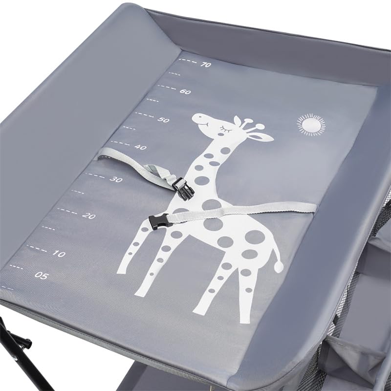 Fasciatoio Pieghevole per Bagnetto Neonati Fasciatoio Portatile Cambio Pannolini con Tasche a Rete e Scomparti Portaoggetti Fasciatoio per Bambini (80 * 57 * 96cm-Grigio)