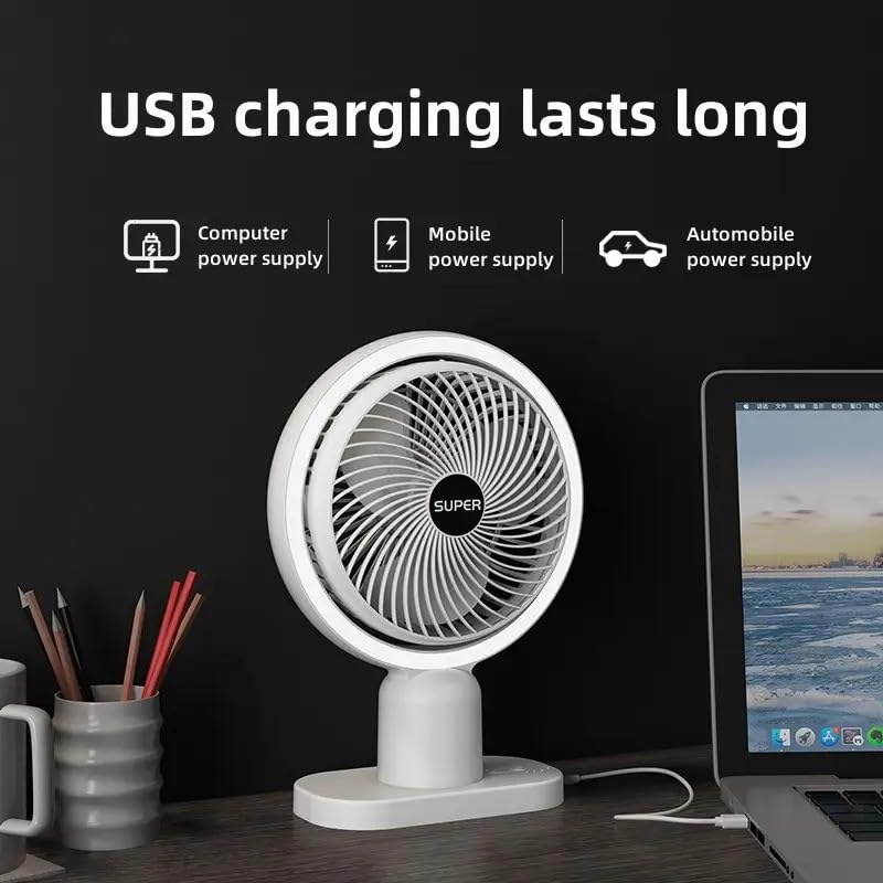 Image of 4000mAh High Speed ๐๐๐๐ก๐๐ซ๐ ๐๐๐๐ฅ๐ Table Fan for Home, ๐๐ฌ๐๐ข๐ฅ๐ฅ๐๐ญ๐ข๐ง๐ ๐๐๐ง with ๐๐๐ ๐๐ข๐ ๐ก๐ญ | ๐๐๐ ๐๐๐ซ๐ฌ๐จ๐ง๐๐ฅ Fan, ๐ ๐๐ฉ๐๐๐ (F0 - White)