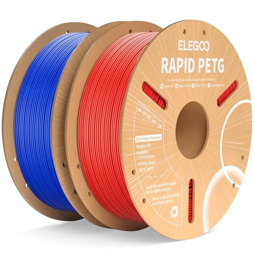Image of ELEGOO Rapid PETG Filament 1.75mm Blue & Red 2KG, High Speed 600mm /s 3D Printer Filament Dimensional Accuracy + /- 0.02 mm, 1kg Cardboard Spool(2.2lbs) Fits for Most FDM 3D Printers