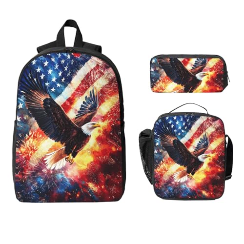 Eagle Backpacks 3 Pcs Fashion Casual Backpack with Fun Graphic Cartoon Print for Hiking Commuting