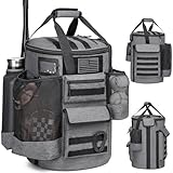 SunForMorning Baseball Bucket Bag Baseball Coaching Accessories Organizer Tactical Style Softball Bucket Bag with Anti-Slip Bottom, Multiple Pockets for Bat, Gloves, Scoreboards, Black+Grey