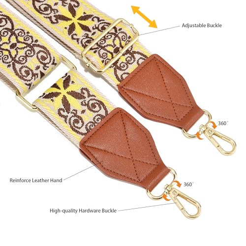 Image of LEMEDE Purse Strap,2 inch Leather End Shoulder Strap Adjustable Replacement,Retro Jacquard Multi-pattern Crossbody Bag Straps