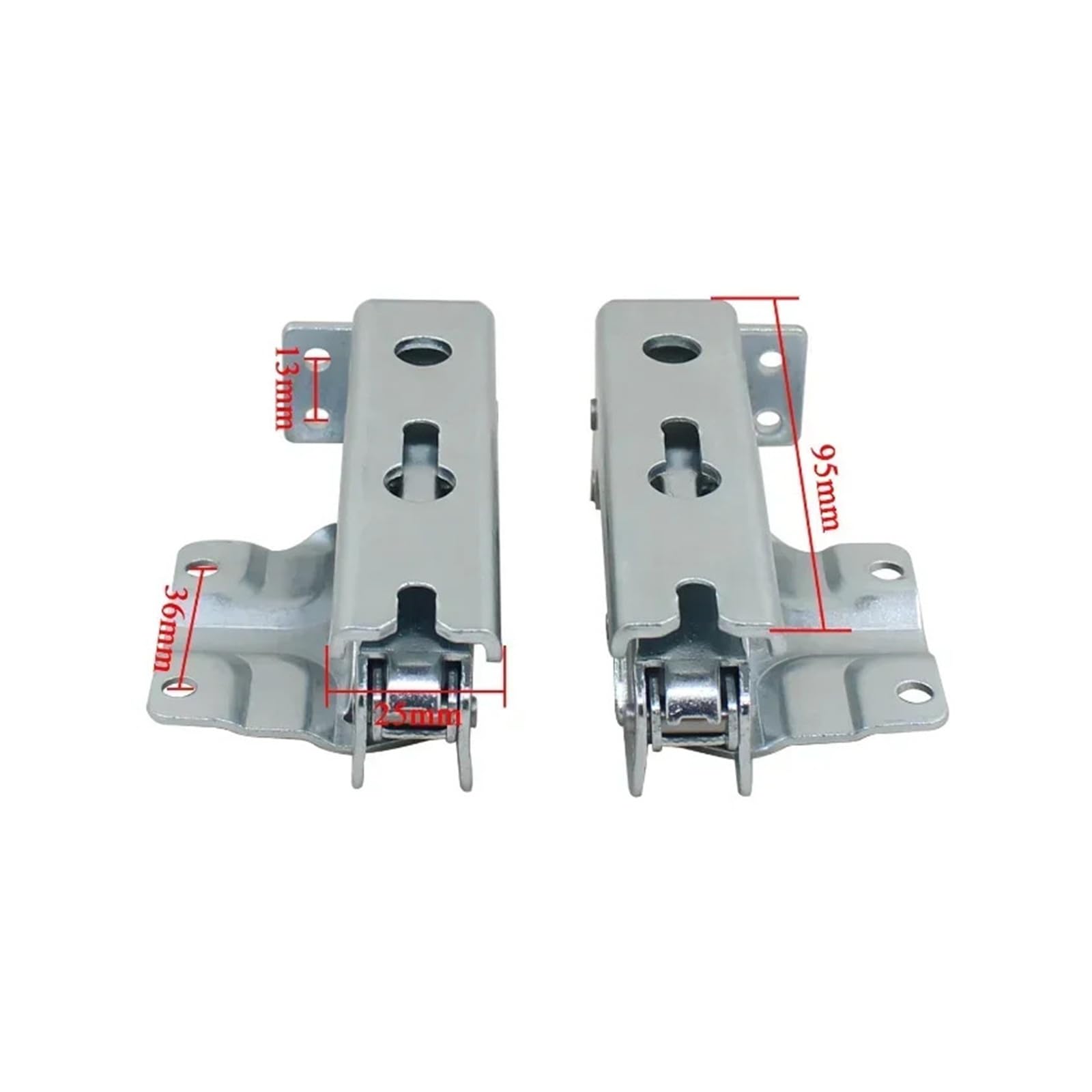 1 Paar Kühlschrankscharniere Kompatibel mit Siemens, Kompatibel mit Bosch | Flaches Festwinkel-Scharnierpaar; 95 mm Länge, 36 mm Lochabstand, 25 mm Breite