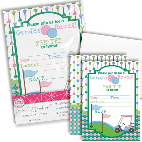 Golf Gender Reveal Invitations - 20 Fill In Baby Shower Cards With Envelopes - Par-Tee Themed Gender Reveal Invites By Amandacreation