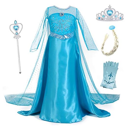YOSICIL Vestido de Princesa Elsa Vestido Frozen Niñas Disfraz Traje de Cumpleaños ninas Fancy Dress nina Disfraz Elsa Princesa Cosplay con Accesorios traje de arrastre,Azul, 150