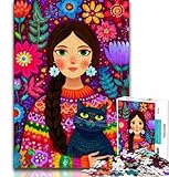 Puzzle 1000 pièces Fille Russe et Chatte pour Adultes et Adolescents, Jouets éducatifs, Jeux Anti-Stress, décoration Murale (38x26cm)