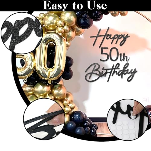 Image of Glitter Black Happy Birthday with 0-9 Numbers Sign for Backdrop - Felt Custom Age Happy Birthday Sign