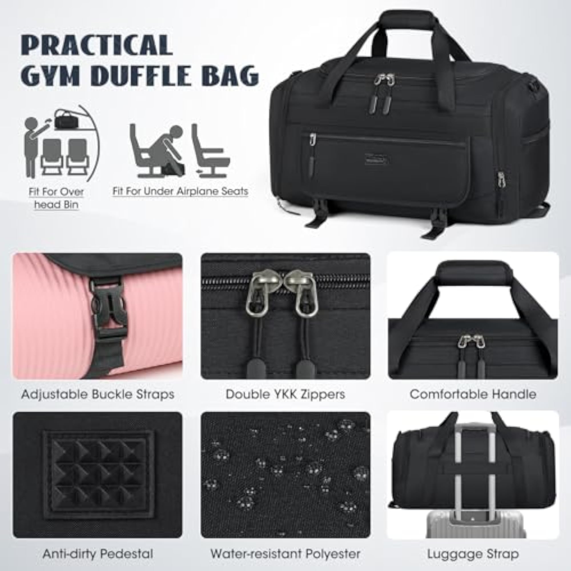 Men's Waterproof Gym Duffle Bag, Black, 40L
