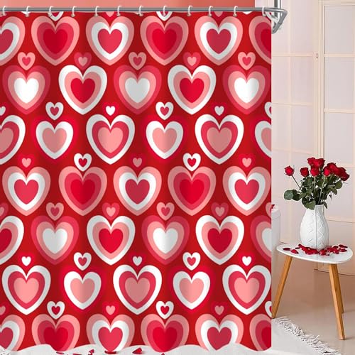 Gkleasg S54-YX-180X180-YZX00286 Valentine'S Day Shower Curtain Red Loving Hearts Romantic Theme Bathroom Curtains Valentines 60S 70S Retro Waterproof Fabric Bathtub Curtains Set thumb #3
