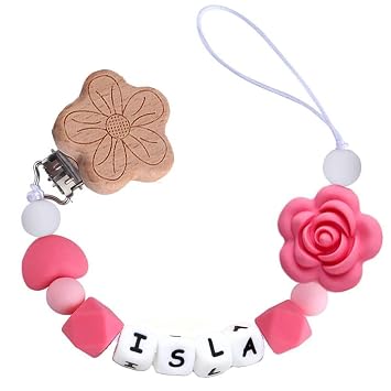 Personalized Flower Pacifier Clip Custom Baby Name Personalized Baby Gift Flower Pacifier Holder Beech Wooden Clip Style 1