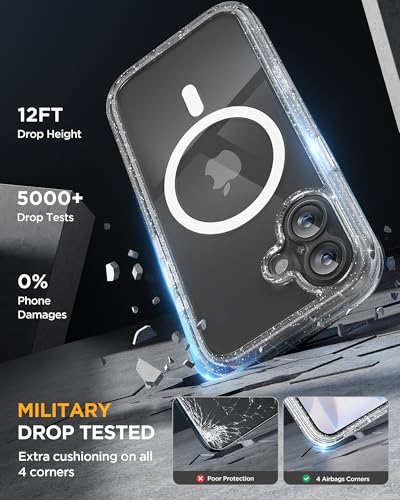 Image of Miracase for iPhone 17 Case 6.3'', Full-Body Military Drop Protection Outdoor Phone case with Built-in Glass Screen &Camera Control,Easy Installation,No Gap,Compatible with MagSafe,Clear Glitter